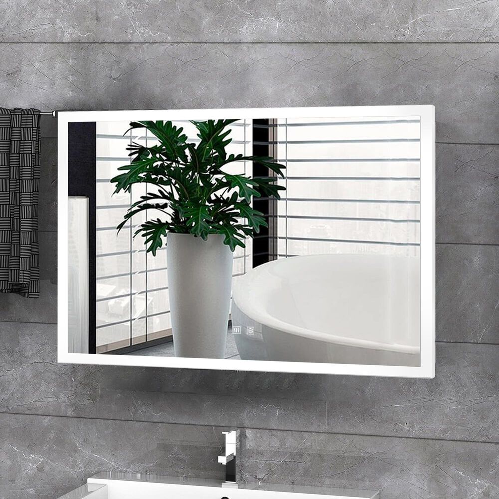 Lexora Home Aurorium 32" x 24" LED Vanity Mirror in White, , large