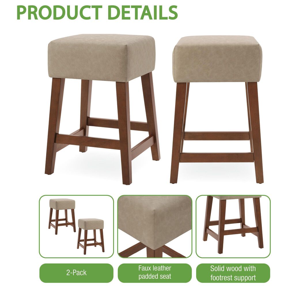 Valor Living Roscoe 26" Backless Counter Stool with Taupe Upholstery in Cherry, , large