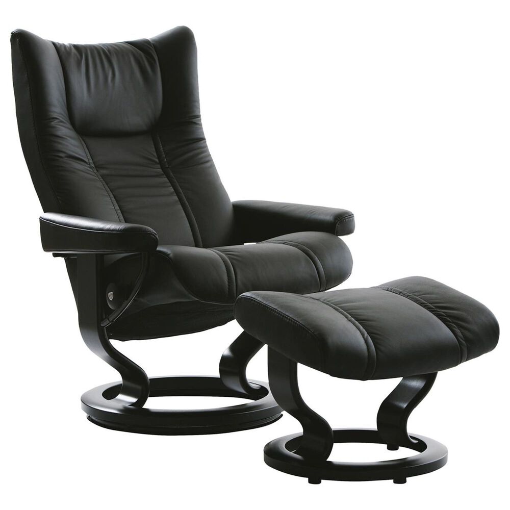 Stressless Large Chair and Ottoman in Paloma Black, , large