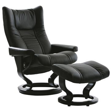 Stressless Large Chair and Ottoman in Paloma Black, , large