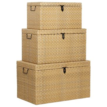 Maple and Jade Rectangular Weave Storage Trunk in Light Brown (Set of 3), , large