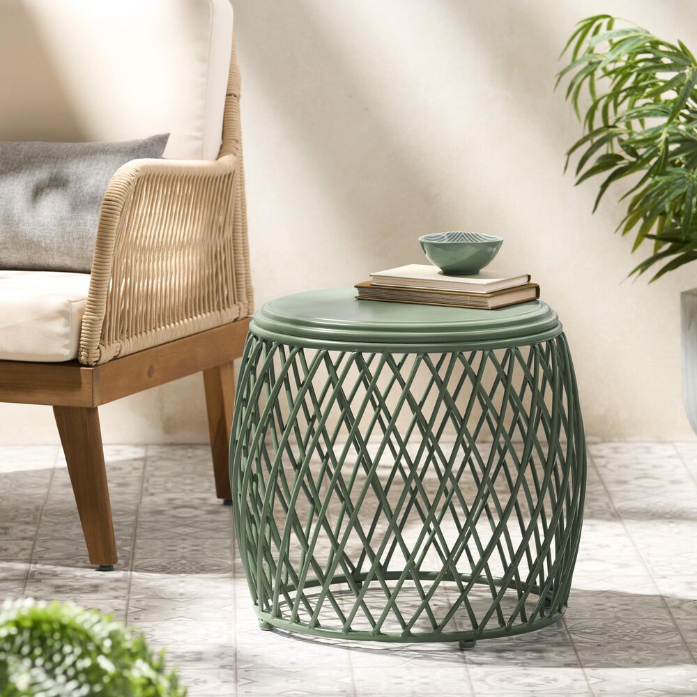Hearth and Haven Alamera Outdoor Metal Lattice Side Table in Green, , large