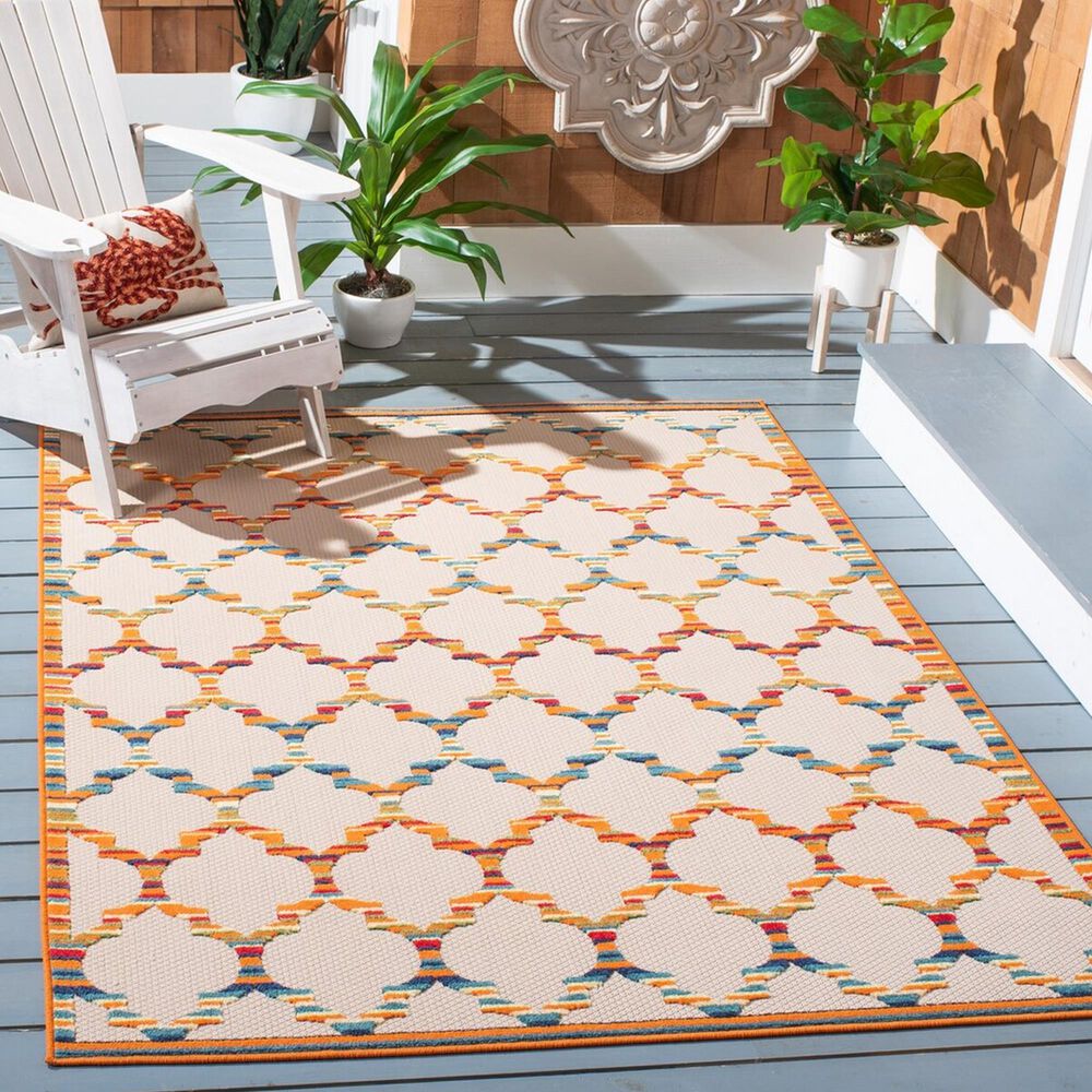 Safavieh Cabana CBN333A 5&#39;3&quot; x 7&#39;7&quot; Ivory and Orange Indoor/Outdoor Area Performance Rug, , large