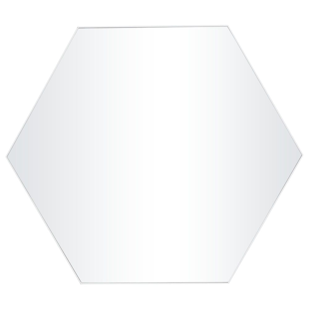 Maple and Jade 40" Hexagon Wood Wall Mirror with Thin Minimalistic Frame in White, , large