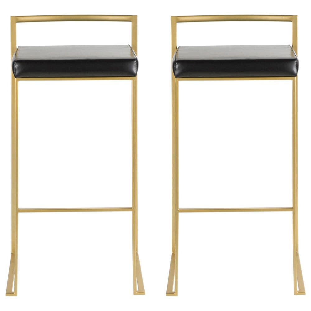 Lumisource Fuji Stackable Barstool with Black Faux Leather in Gold &#40;Set of 2&#41;, , large