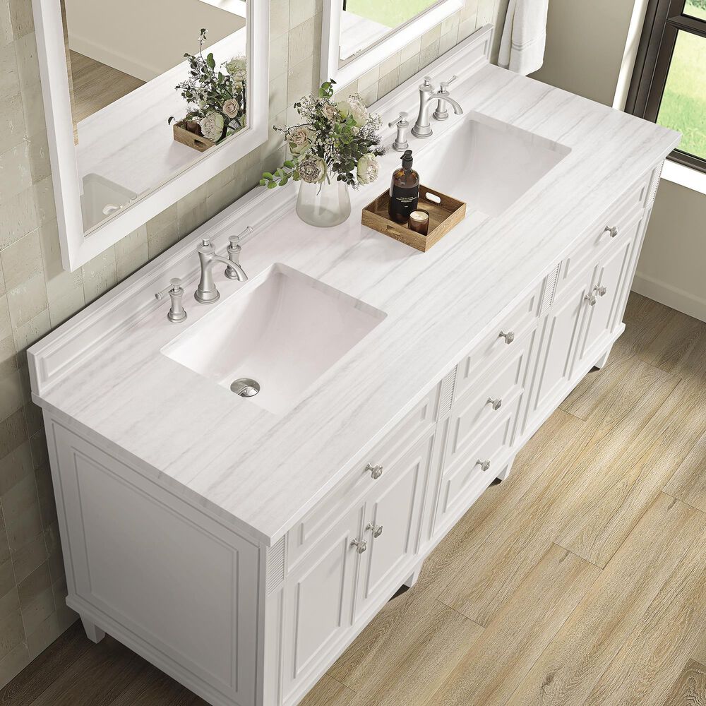 James Martin Vanities Lorelai 72&quot; Double Vanity in  Bright White with 3 cm Arctic Fall Solid Surface Top, , large
