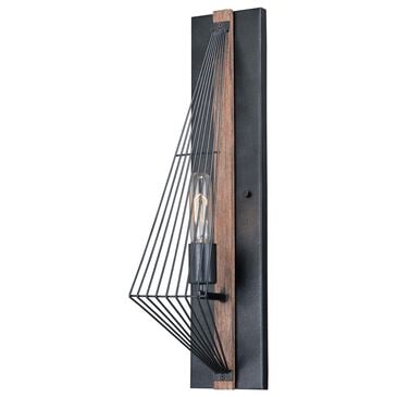 Vaxcel Dearborn 1-Light Wall Sconce in Black Iron and Burnished Oak, , large