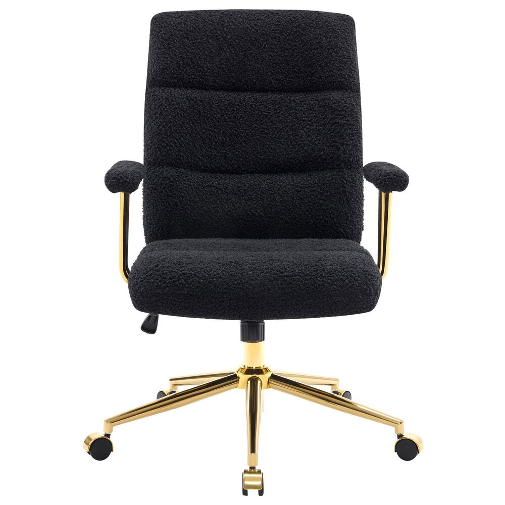 Rta Products Llc Elegant Textured Boucle Office Chair with Padded Arms in Black, , large