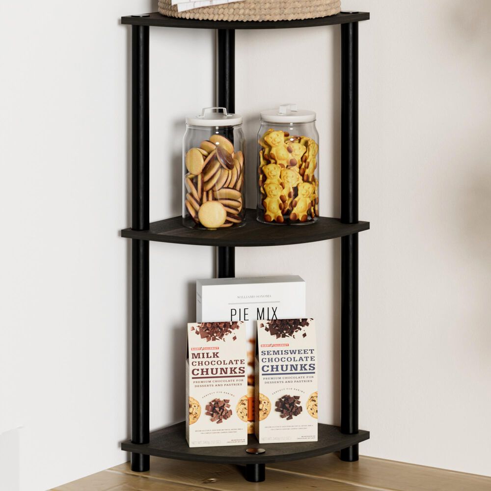 HOMLUX Turn-N-Tube 3-Tier Corner Bookshelf in Espresso and Black, , large
