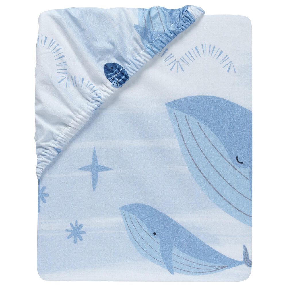 Lambs and Ivy Bubbles - Squirt Whale-Ocean Aquatic Fitted Crib Sheet in Blue and White, , large