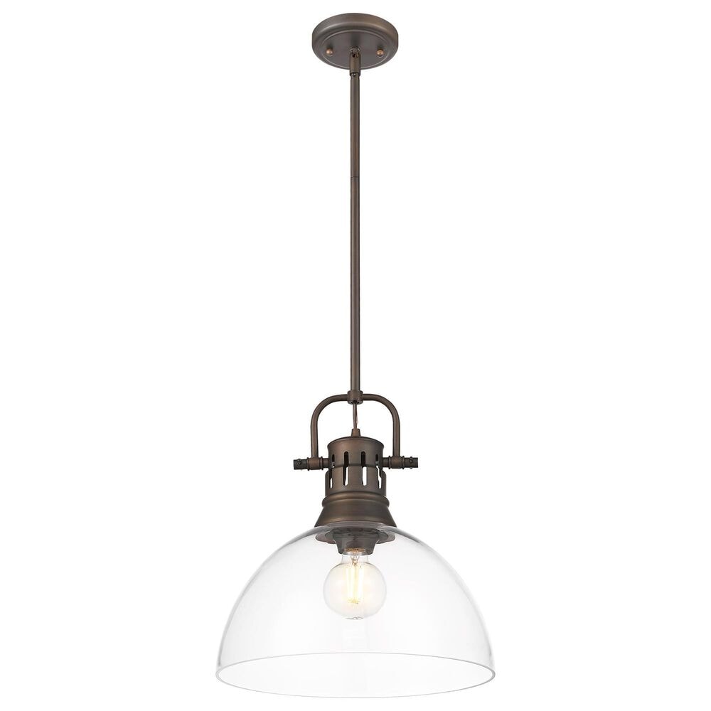 Golden Lighting Duncan 1-Light Pendant with Rod and Clear Shade in Rubbed Bronze, , large