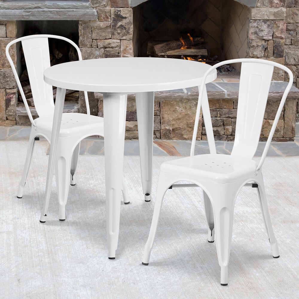 Flash Furniture 3-Piece Metal Dining Table Set in White, , large