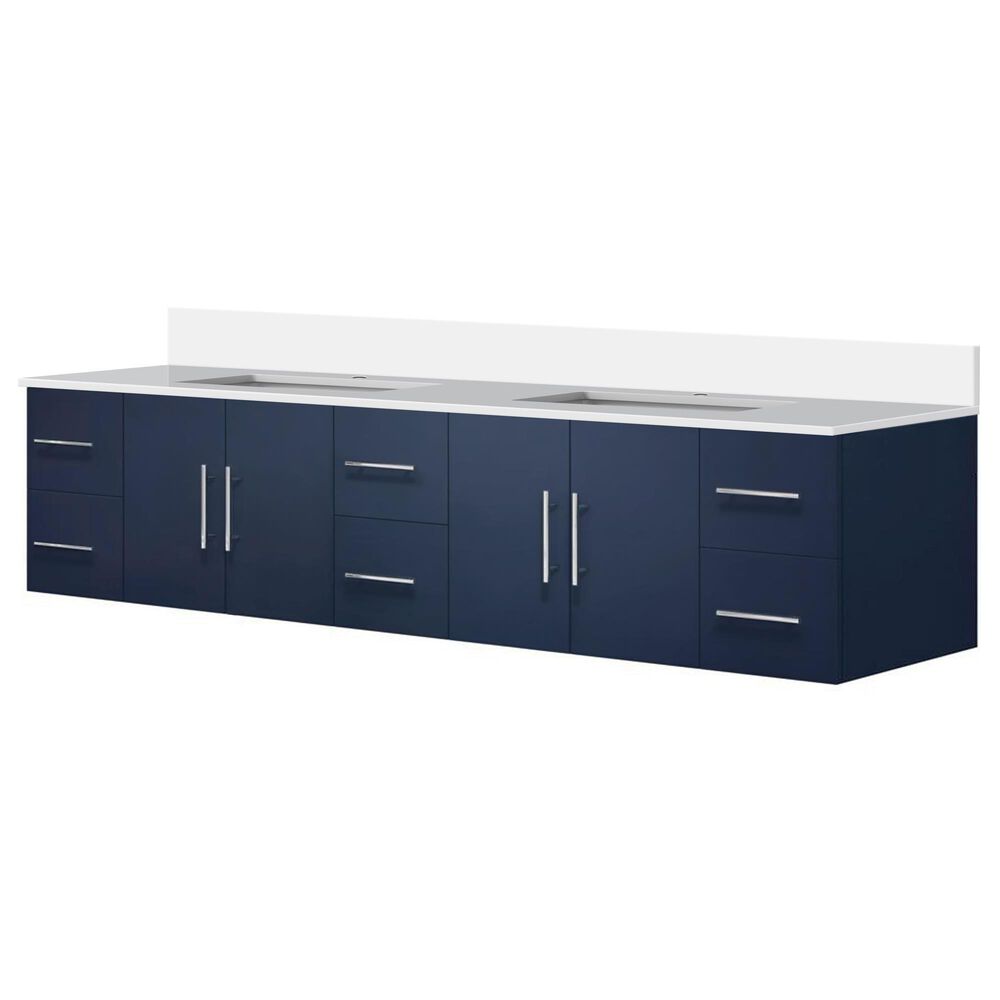 Lexora Home Geneva 84" Double Bathroom Vanity in Navy Blue with 2 cm White Cultured Marble Top and Rectangular Sinks, , large