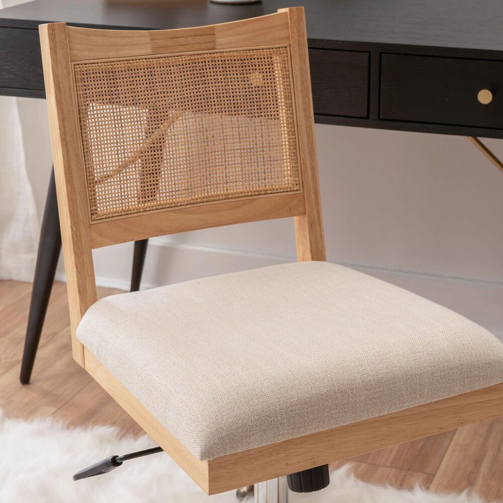 Linon Home Decor Bauer Swivel Office Chair with Cream Cushion in Natural, , large