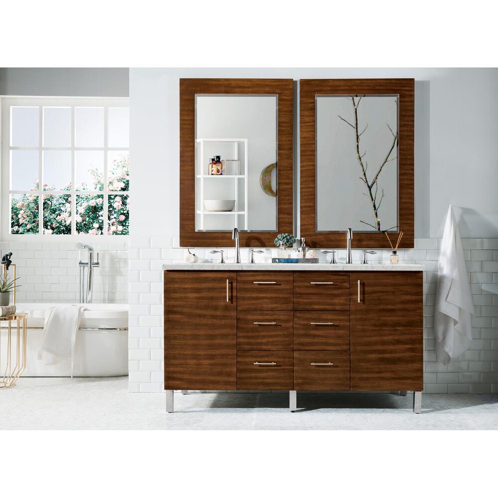 James Martin Vanities Metropolitan 60&quot; Double Bathroom Vanity in American Walnut with 3 cm Eternal Jasmine Pearl Quartz Top and Rectangular Sinks, , large