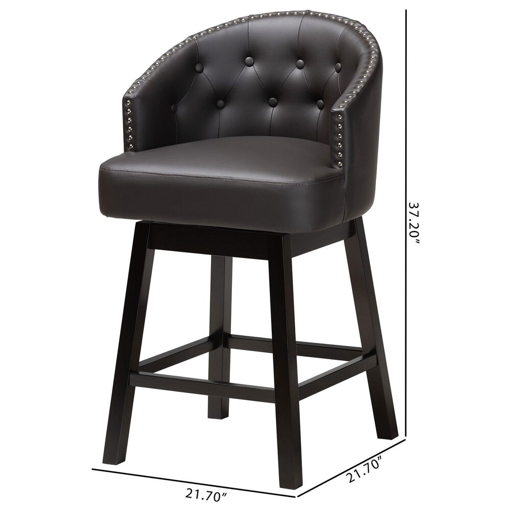 Baxton Studio Theron Swivel Counter Stool with Dark Brown Cushion in Espresso Brown (Set of 2), , large
