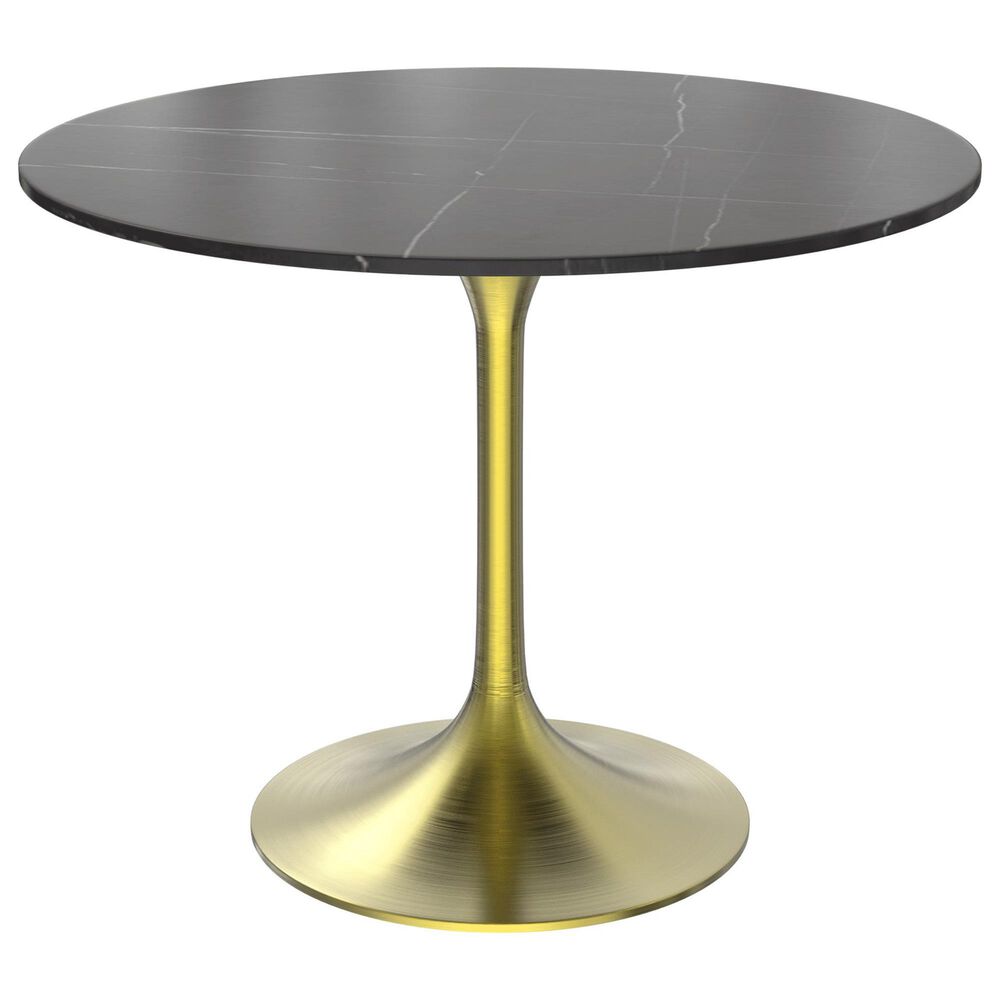 Leisuremod LeisureMod Verve Collection 36 Round Dining Table, Brushed Gold Base with Sintered Stone Black Top, , large