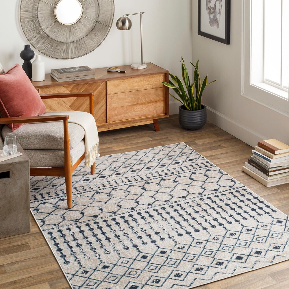 Surya Lavadora 7&#39;10&quot; x 10&#39; Ink Blue, Blue, Light Beige and Light Gray Area Rug, , large