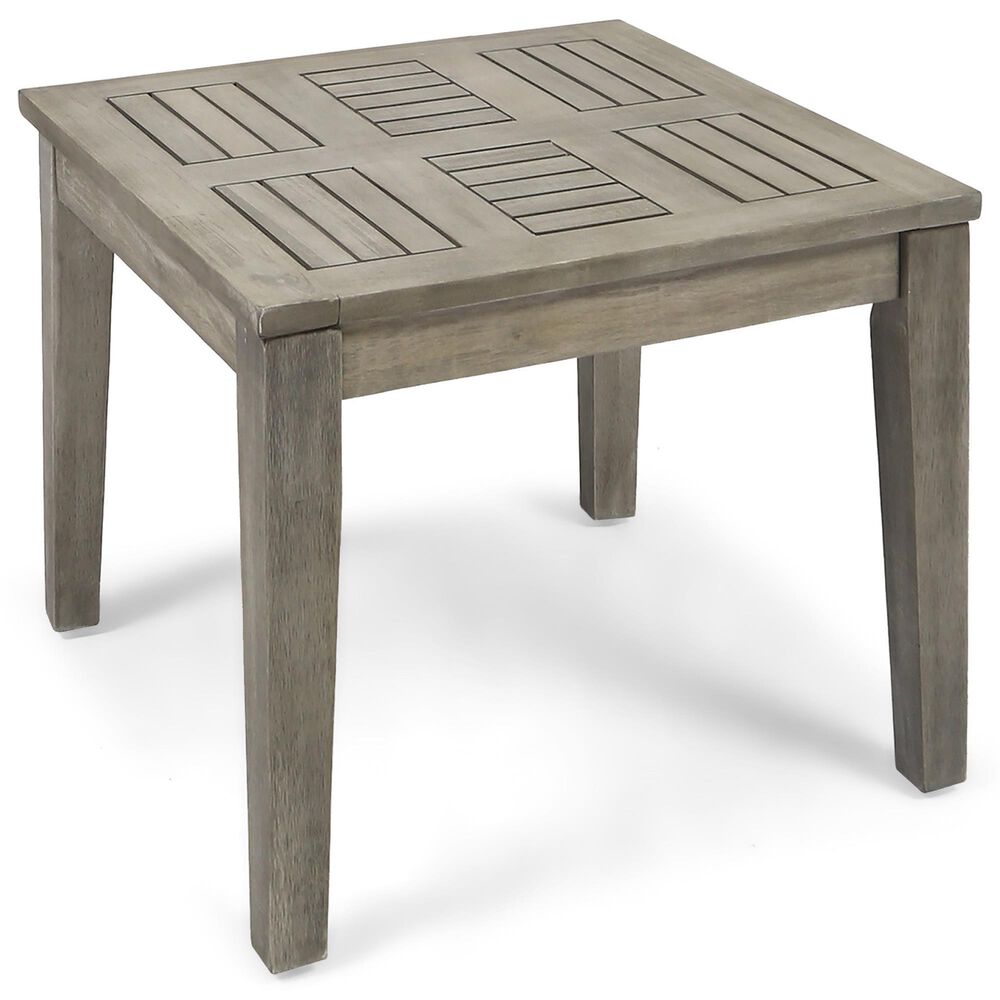 Hearth and Haven Hampton Outdoor Square Side Table with Slatted Top in Grey, , large