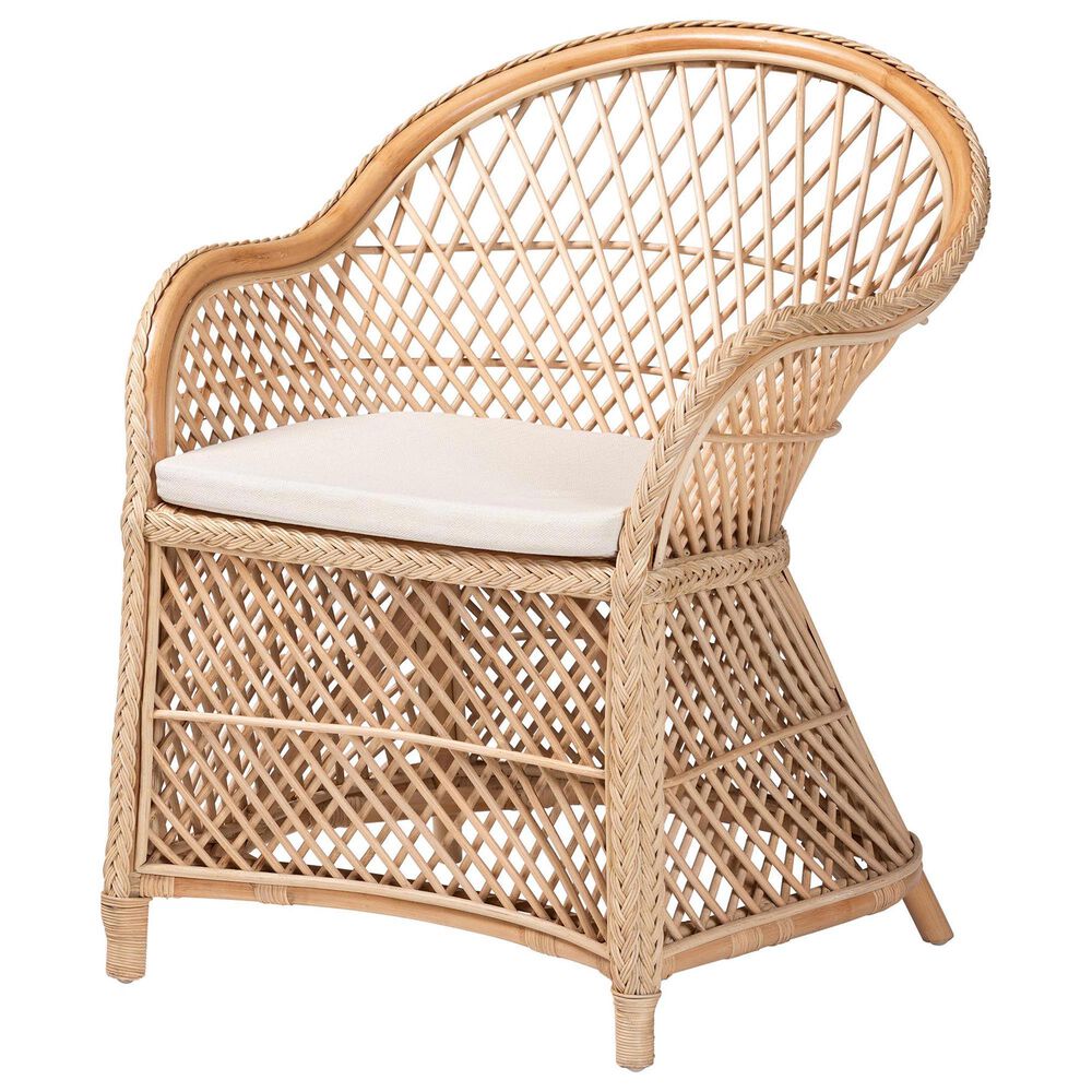 Baxton Studio Casilda Arm Chair with Natural Rattan in White, , large