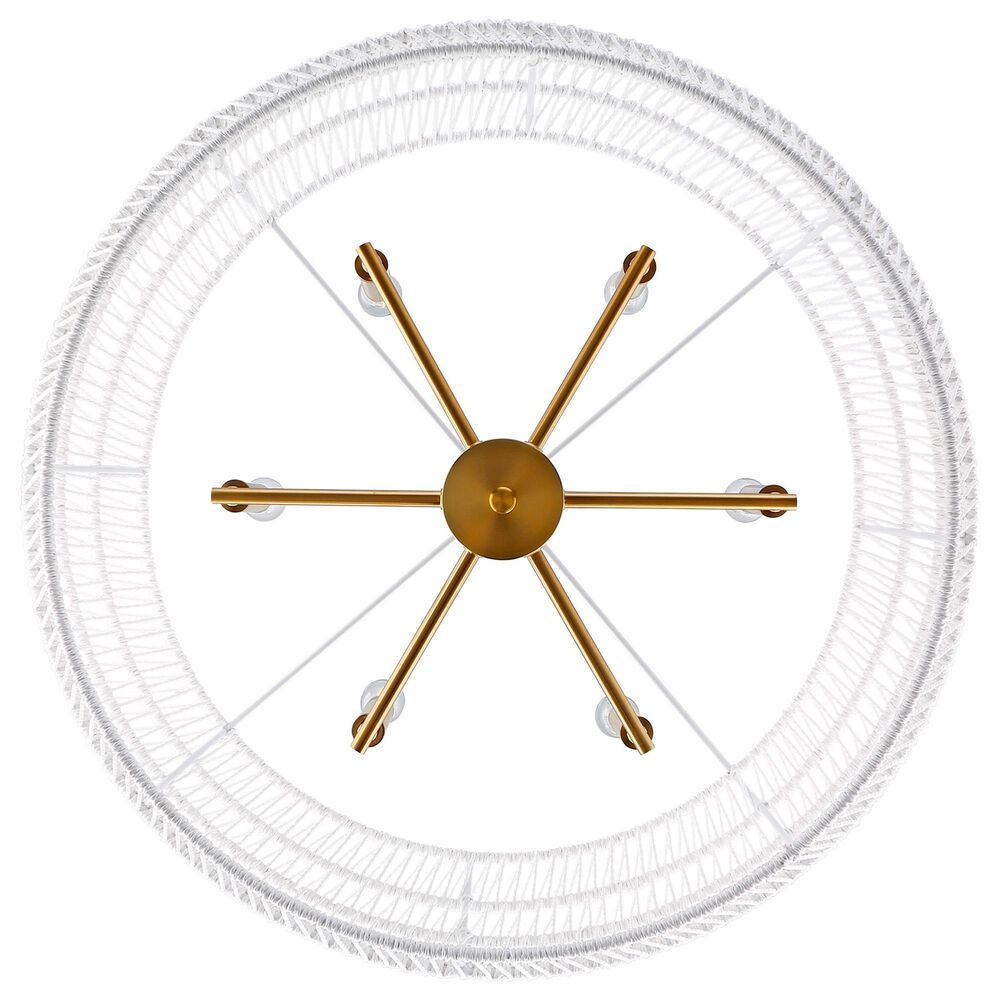 Golden Lighting Ellie 6-Light Chandelier with Bleached White Raphia Rope Shade in Modern Brushed Gold, , large