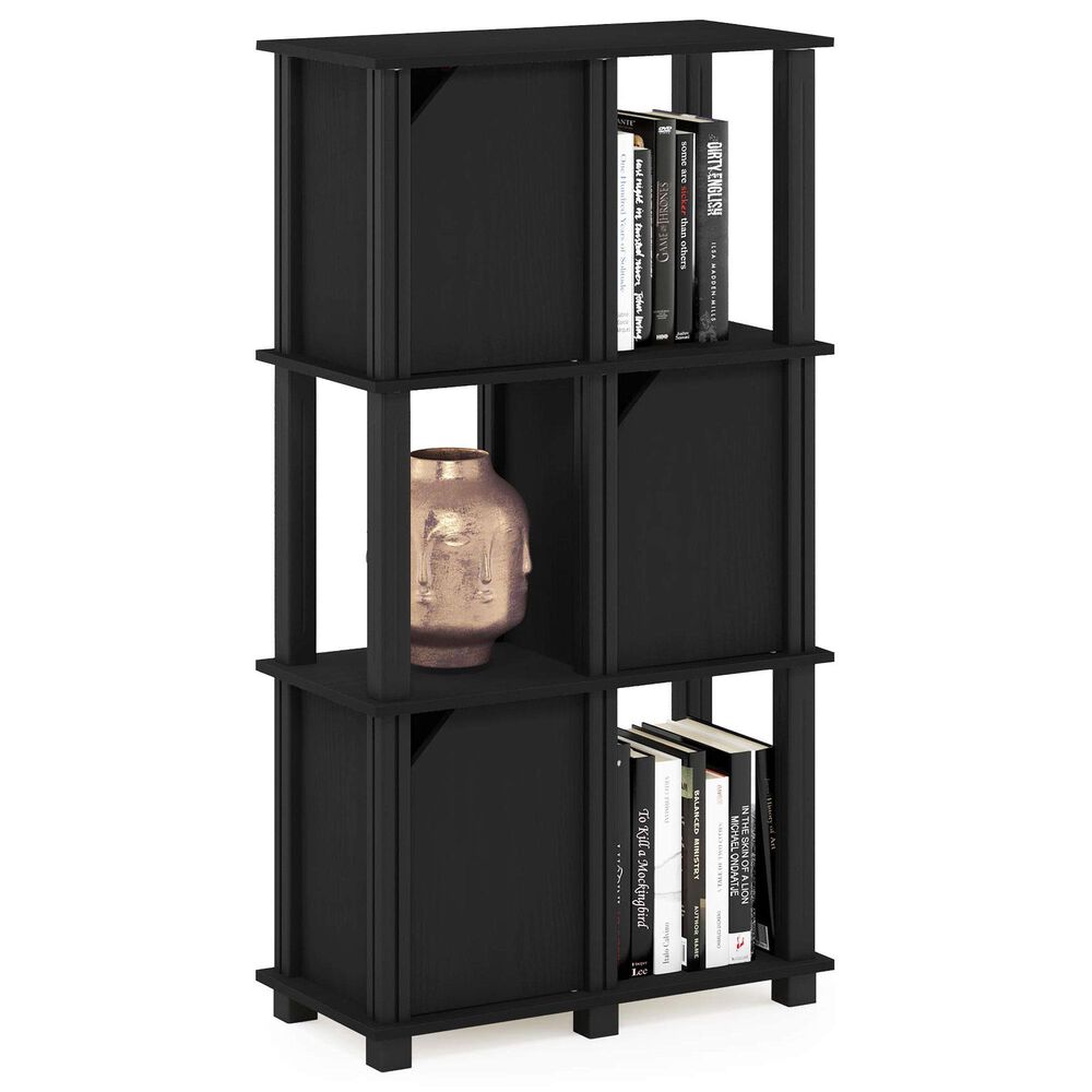 HOMLUX 4-Tier Storage Bookcase with Three Doors in Black Oak and Black, , large