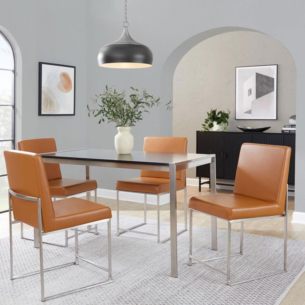 LumiSource Fuji Side Chair with Camel Cushion in Brushed Stainless Steel (Set of 2), , large