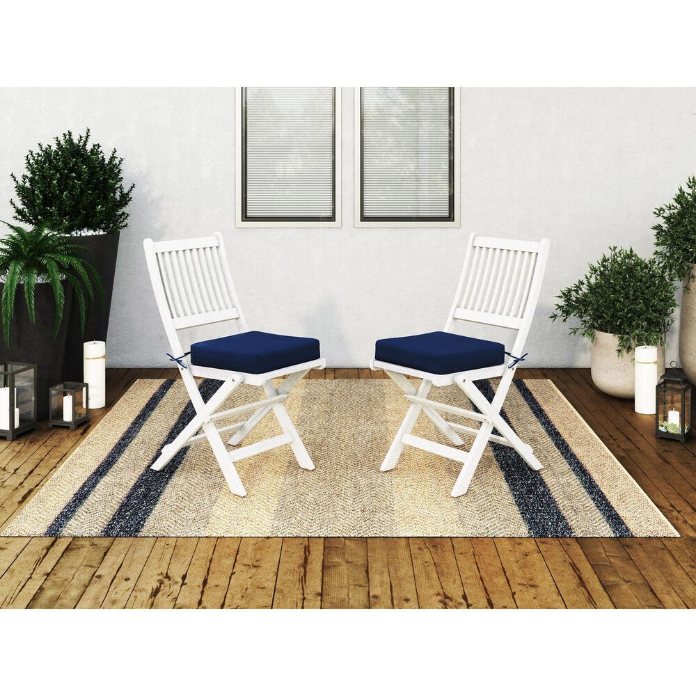 CorLiving Miramar Patio Folding Chair in White/Navy Blue &#40;Set of 2&#41;, , large