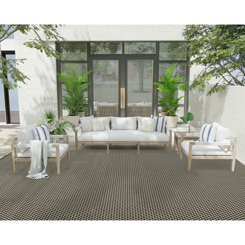 Nourison Courtyard Black and White 10&#39; x 14&#39; Indoor/Outdoor Area Rug, , large