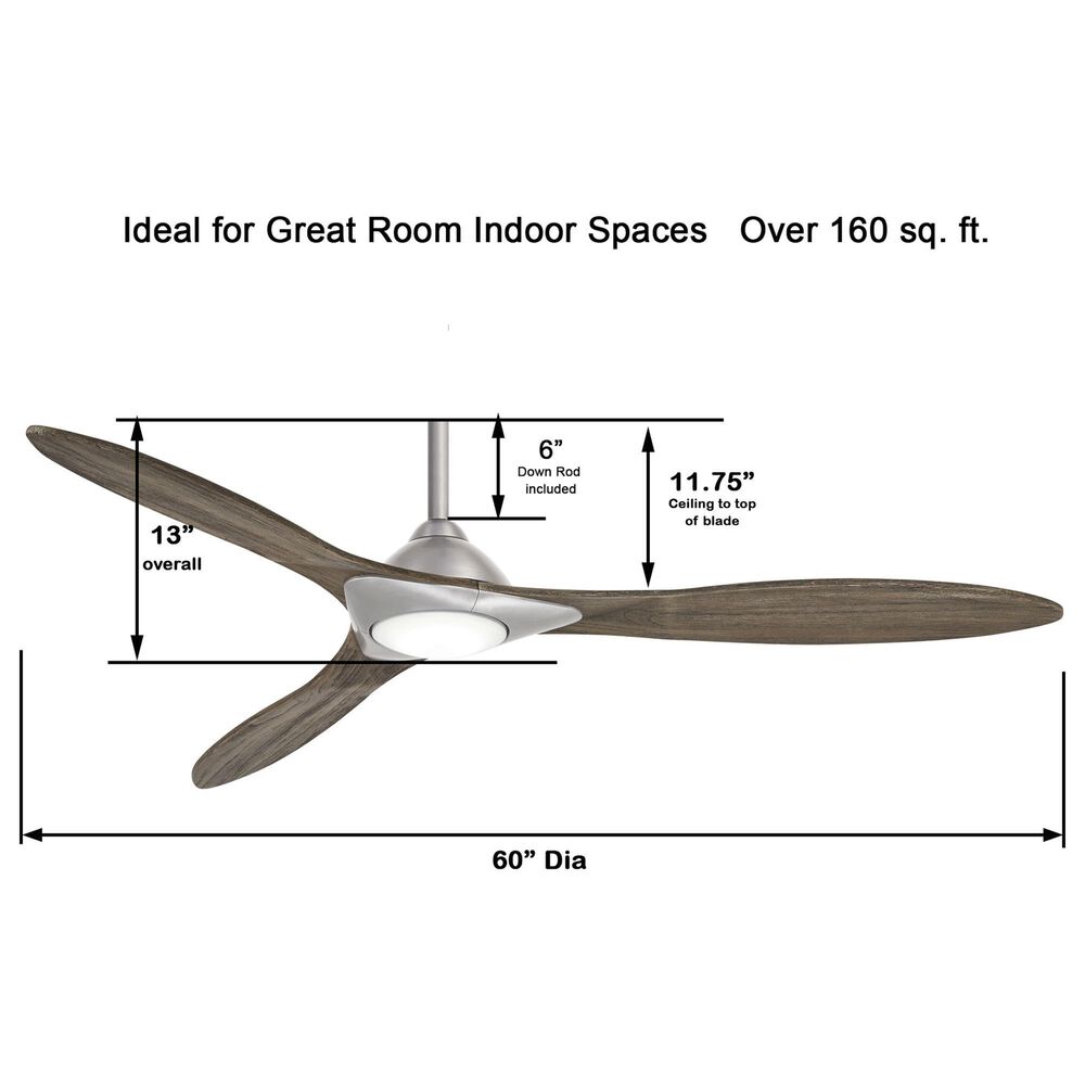 Minka-Aire Sleek 60" Smart Ceiling Fan with LED Light in Brushed Nickel, , large