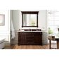James Martin Vanities Brookfield 60" Single Bathroom Vanity in Burnished Mahogany with 3 cm Arctic Fall Solid Surface Top and Rectangle Sink, , large