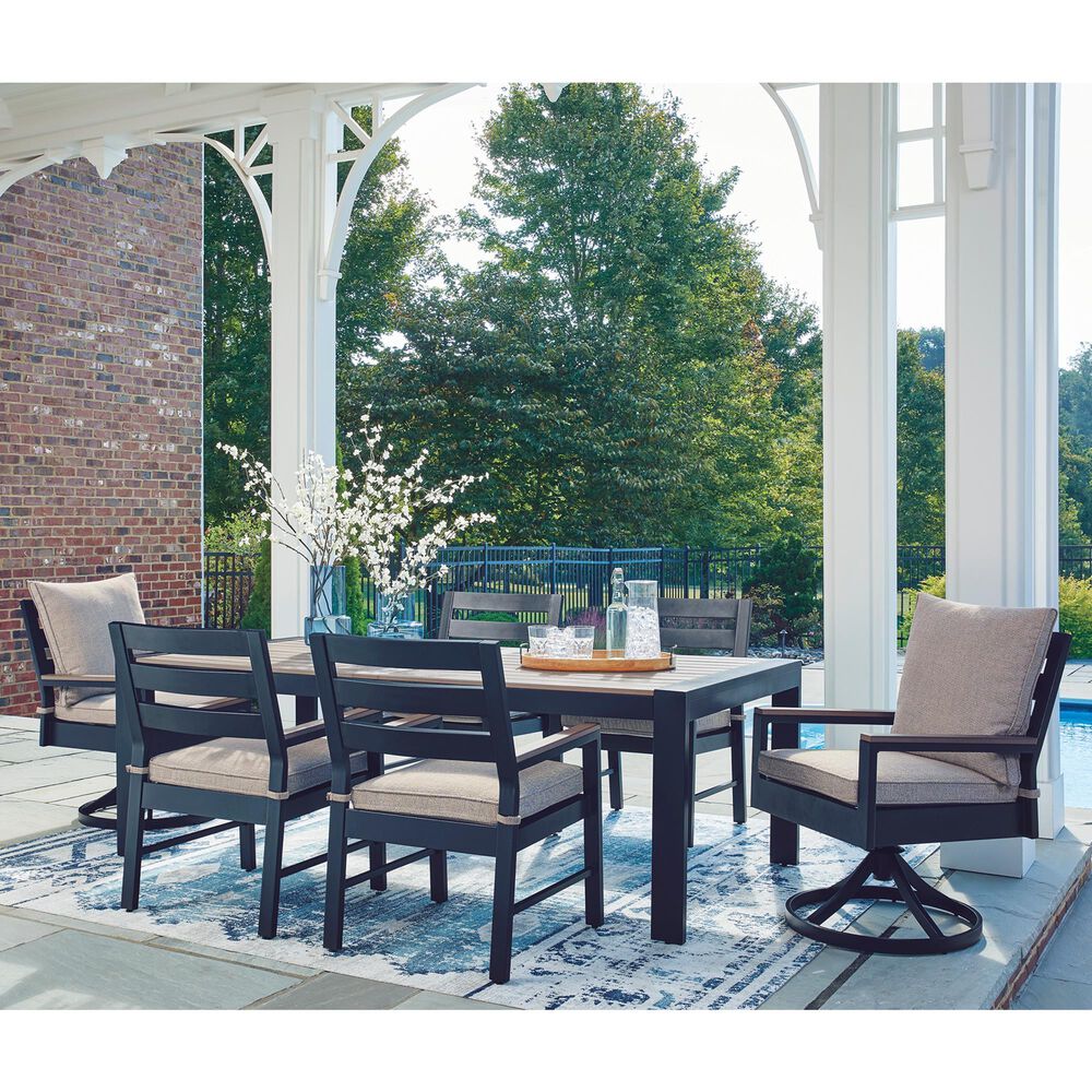 Ashley East Beach 7-Piece Patio Rectangular Dining Set in Navy Blue and Driftwood, , large