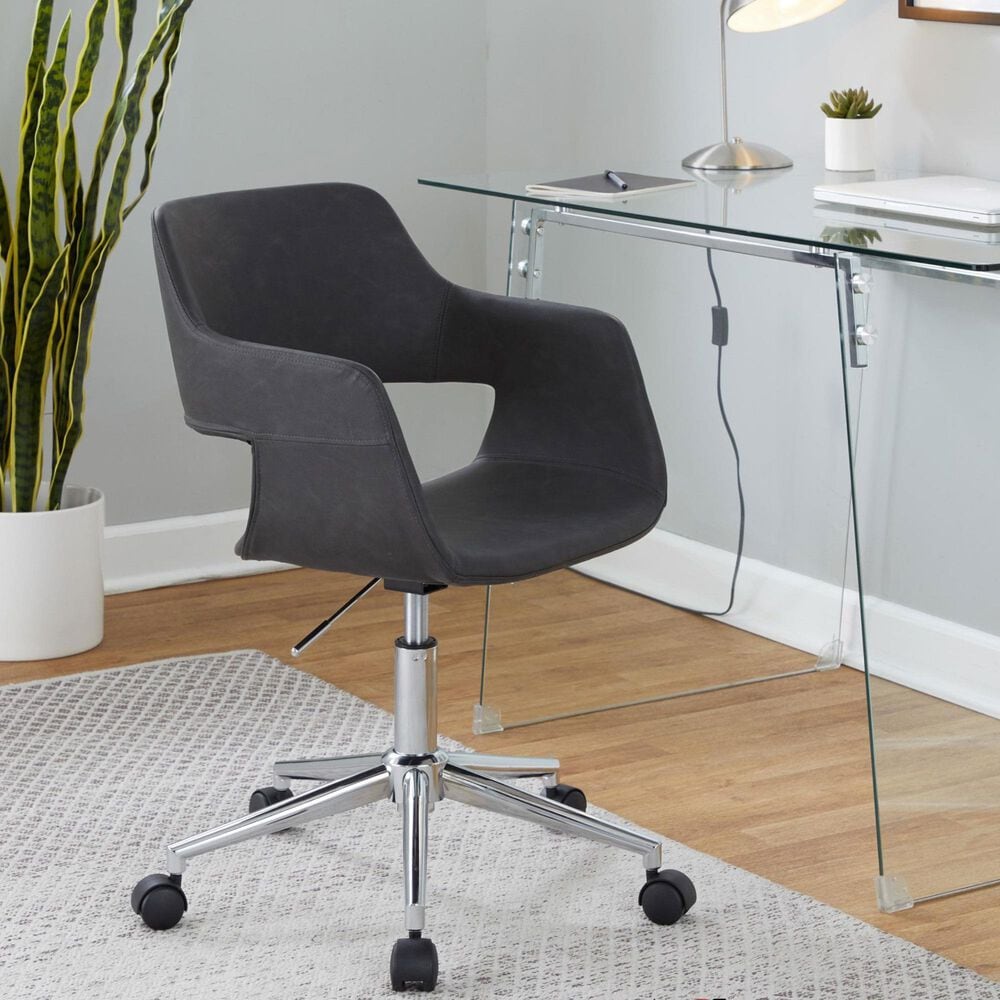LumiSource Margarite Swivel Task Chair with Grey Faux Leather Cushion in Chrome, , large