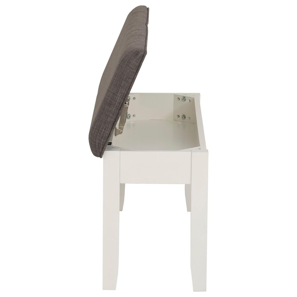 Linon Home Decor Jane Storage Bench with Taupe Cushion in Vanilla White, , large