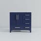 Lexora Home Jacques 36" Left Offset Single Bathroom Vanity in Navy Blue with 2 cm White Carrara Marble Top and Rectangular Sink, , large