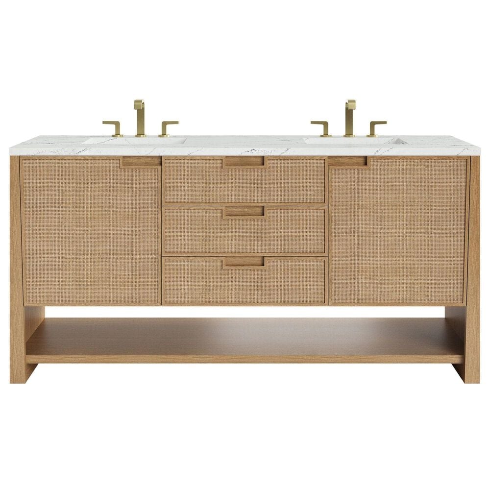 James Martin Vanities Solene 72" Double Bathroom Vanity in Seaside Oak with 3 cm Ethereal Noctis Quartz Top, Rectangular Sinks and FreePower Wireless Charger, , large