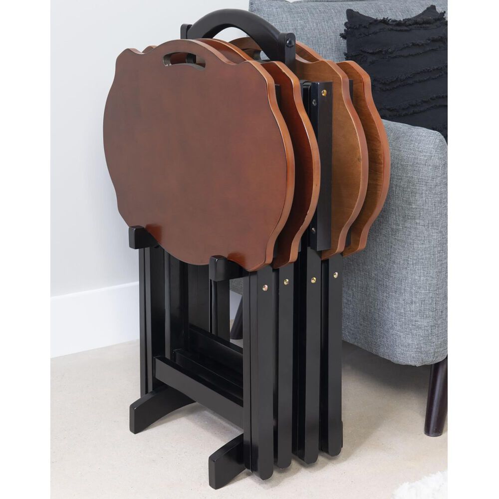 Parkerville Furniture Line Serpentine Tray Table Set in Hazelnut and Black &#40;Set of 4&#41;, , large
