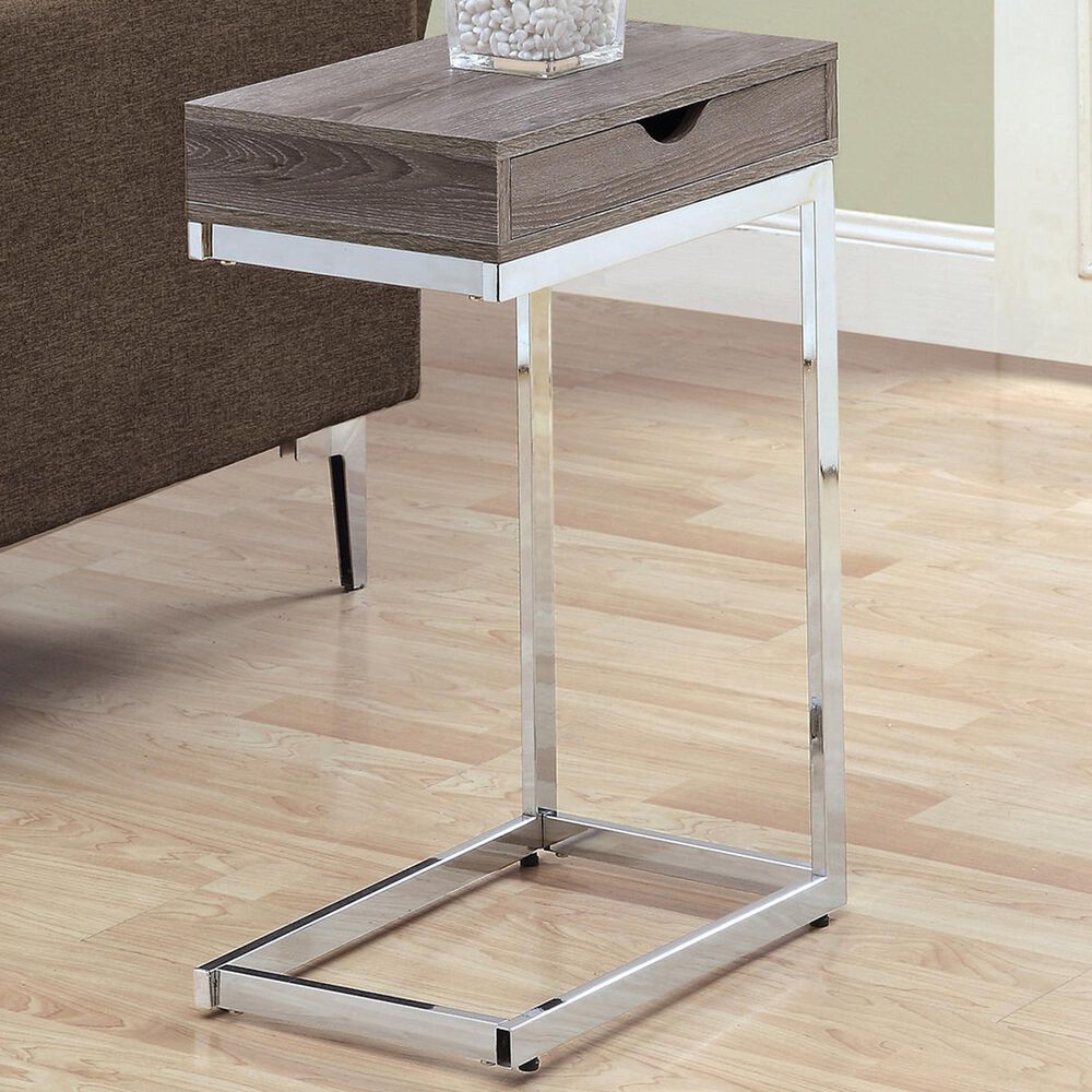 Monarch Specialties 24.5&quot; Side Table in Dark Taupe and Chrome, , large