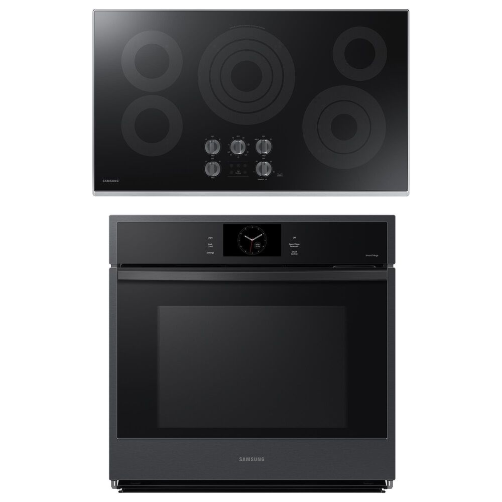 Samsung 2-Piece Kitchen Package with Matte Black Steel 30" Built-In Convection Single Wall Oven and Stainless Steel Smart Electric 36" Cooktop, , large