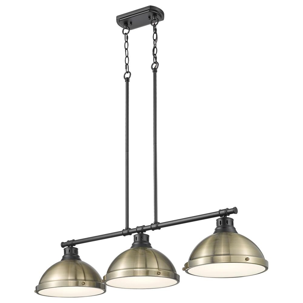 Golden Lighting Duncan 3-Light Pendant with Aged Brass Shade in Matte Black, , large