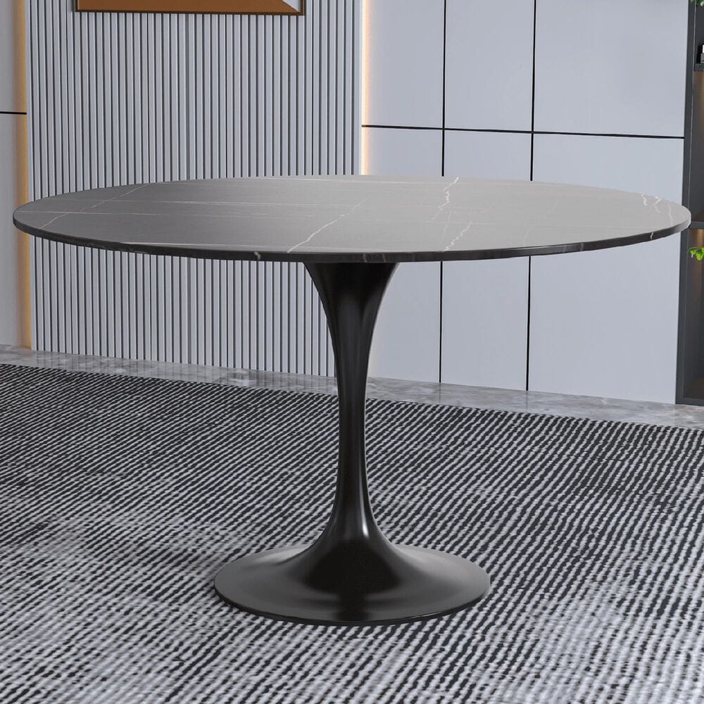 Leisuremod LeisureMod Verve Collection 48 Round Dining Table, Black Base with Sintered Stone Black Top, , large