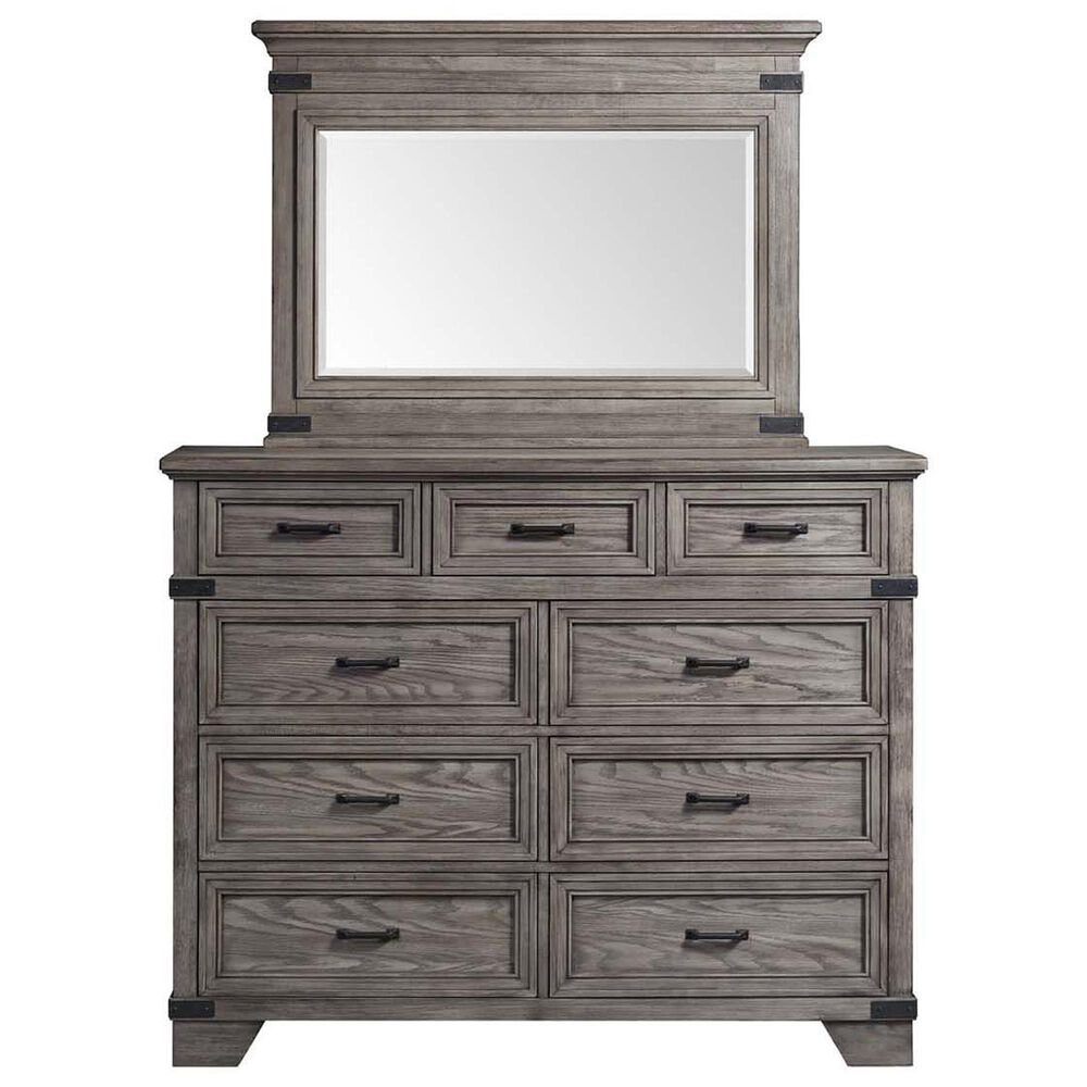 Hawthorne Furniture Forge 9-Drawer Dresser and Mirror in Wire Brushed Steel Gray, , large