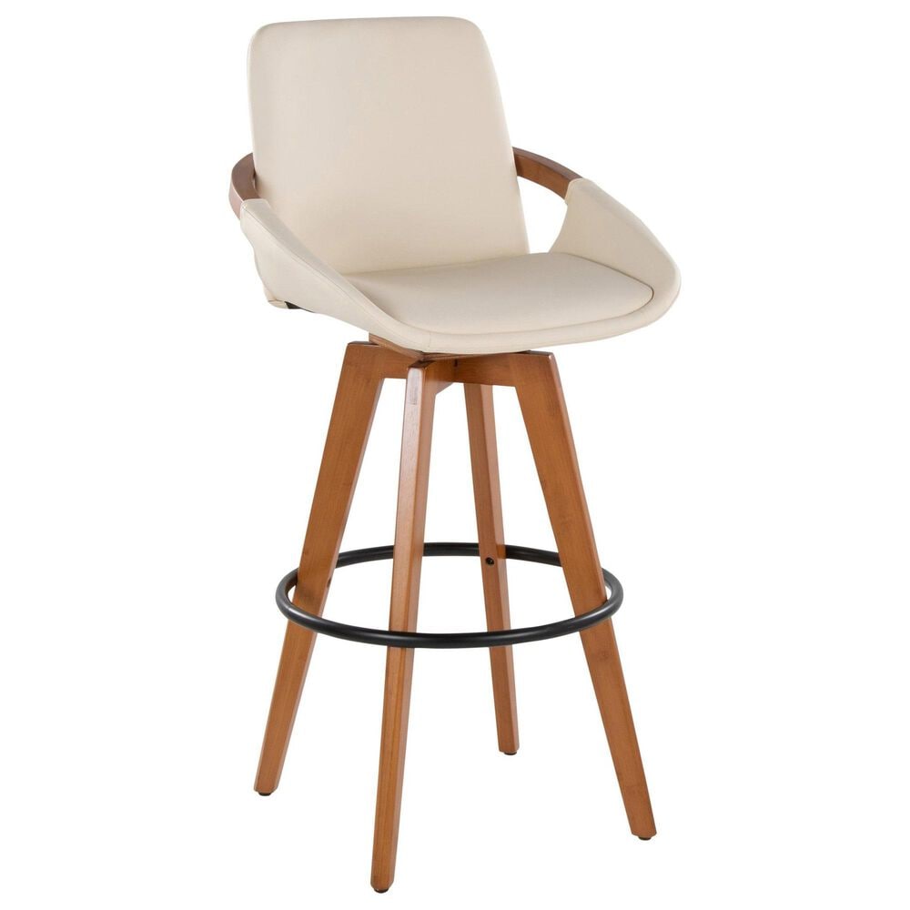 Lumisource Cosmo Swivel Barstool with Cream Cushion in Walnut and Black, , large