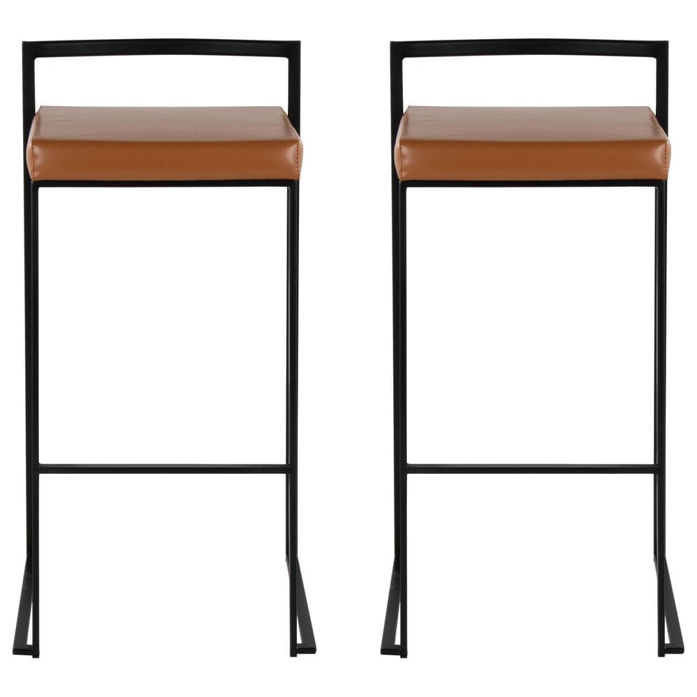 Lumisource Fuji Stackable Barstool with Camel Faux Leather Cushion in Black &#40;Set of 2&#41;, , large