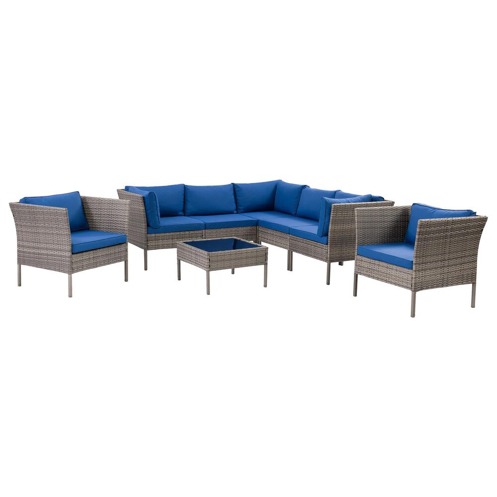 CorLiving Parksville 8-Piece Patio Sectional Set in Blended Grey/Oxford Blue, , large