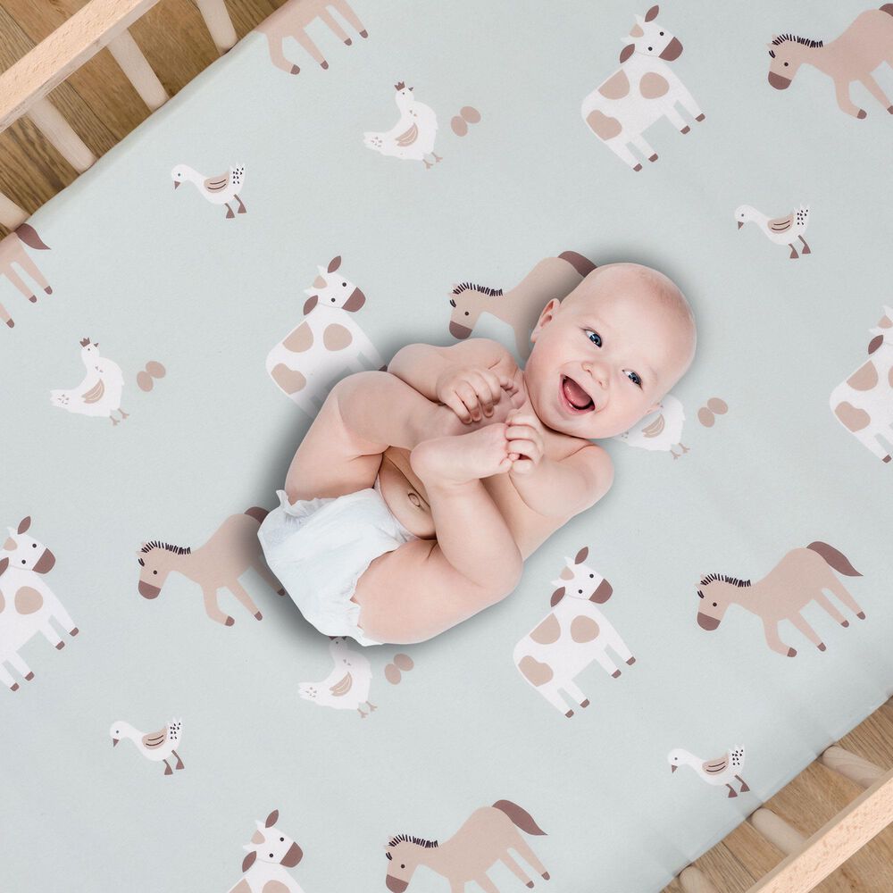 Lambs &amp; Ivy Farmyard Fitted Crib Sheet in Sage Green, , large
