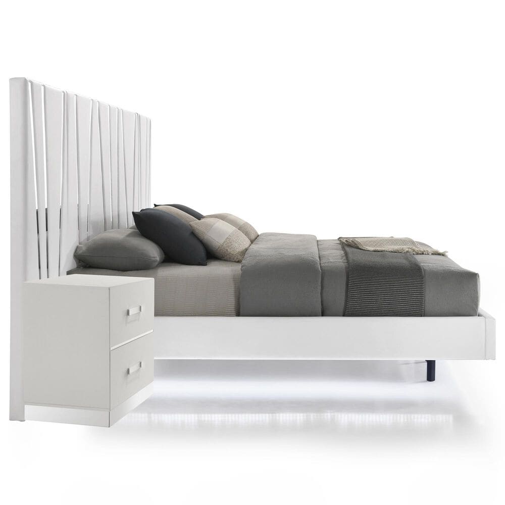 New Heritage Europa Wood Cal King Panel Bed with 2 Nightstands in White, , large
