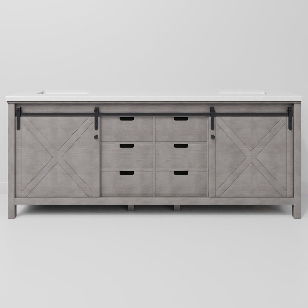 Lexora Home Marsyas 84" Double Bathroom Vanity in Ash Grey with 2 cm White Cultured Marble Top and Rectangular Sinks, , large