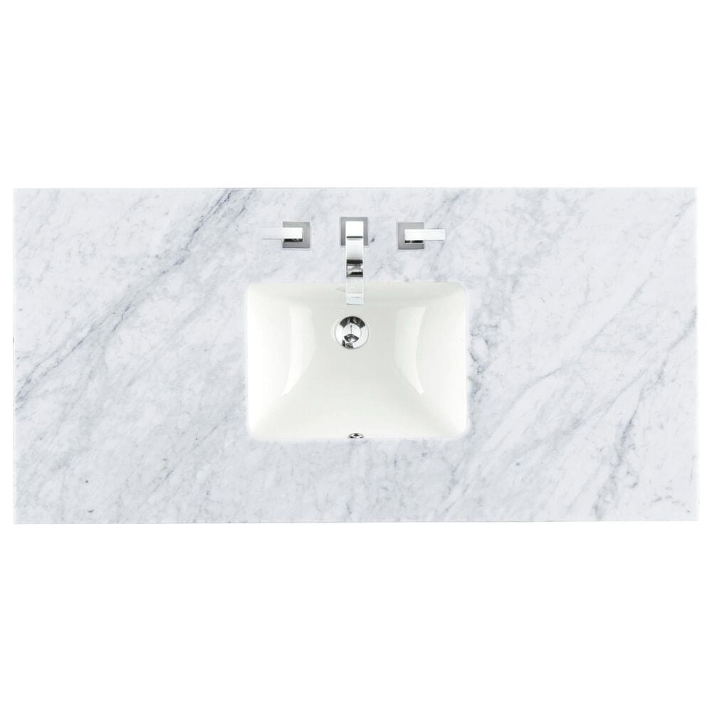 James Martin Vanities Brookfield 48&quot; Single Bathroom Vanity in Pecan with 3 cm Carrara White Marble Top and Rectangular Sink, , large