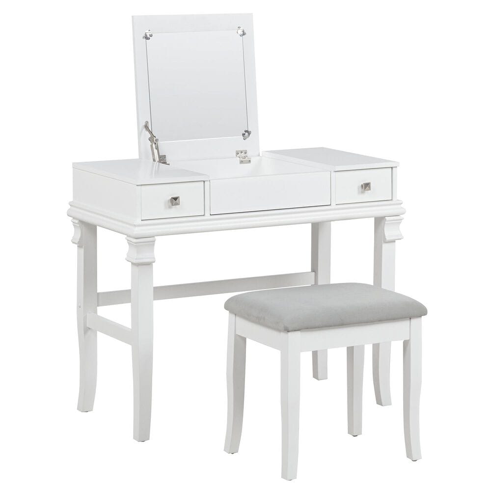 Linon Home Decor Angela Vanity with Stool in White, , large
